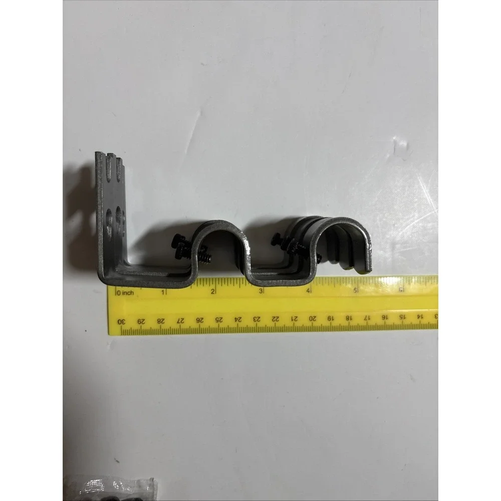 Double Curtain Rod Brackets 3 pc Gun Metal Gray Heavy Duty Plus Hardware New